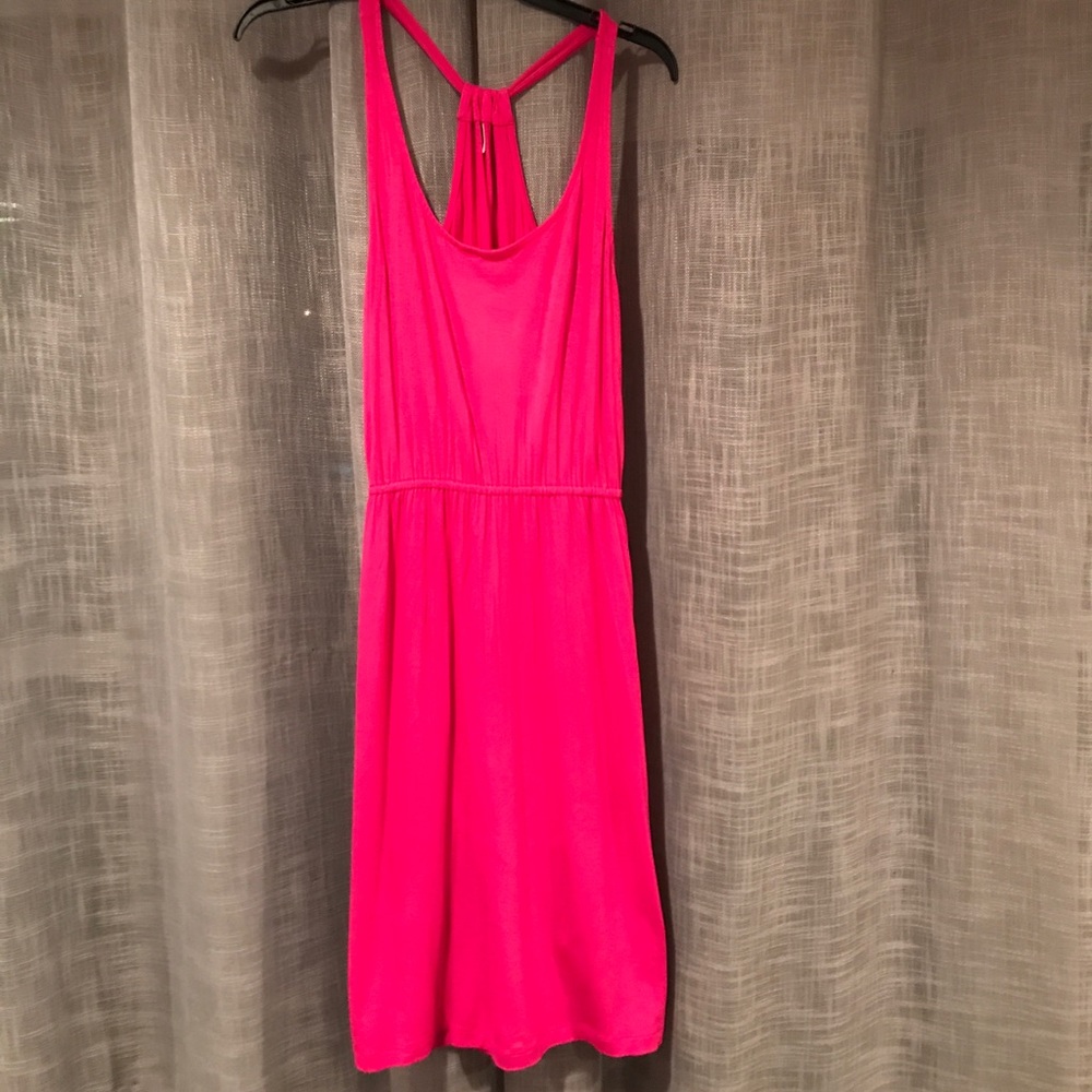 Hot pink sun dress.